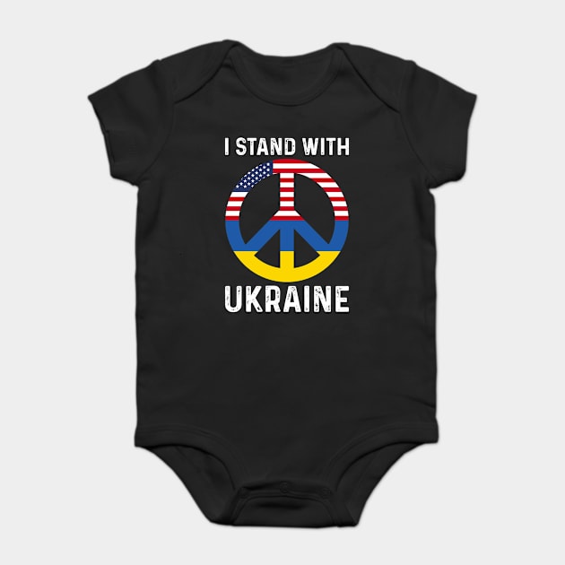 I Stand With Ukraine USA and Ukraine Flags Holding Hands Peace sign Baby Bodysuit by BramCrye